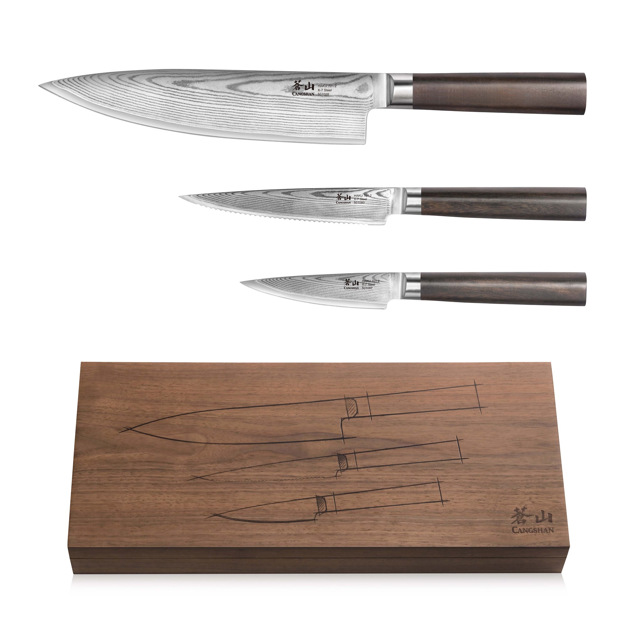 Cangshan HAKU 3-piece Starter Knife Set, American Walnut Box