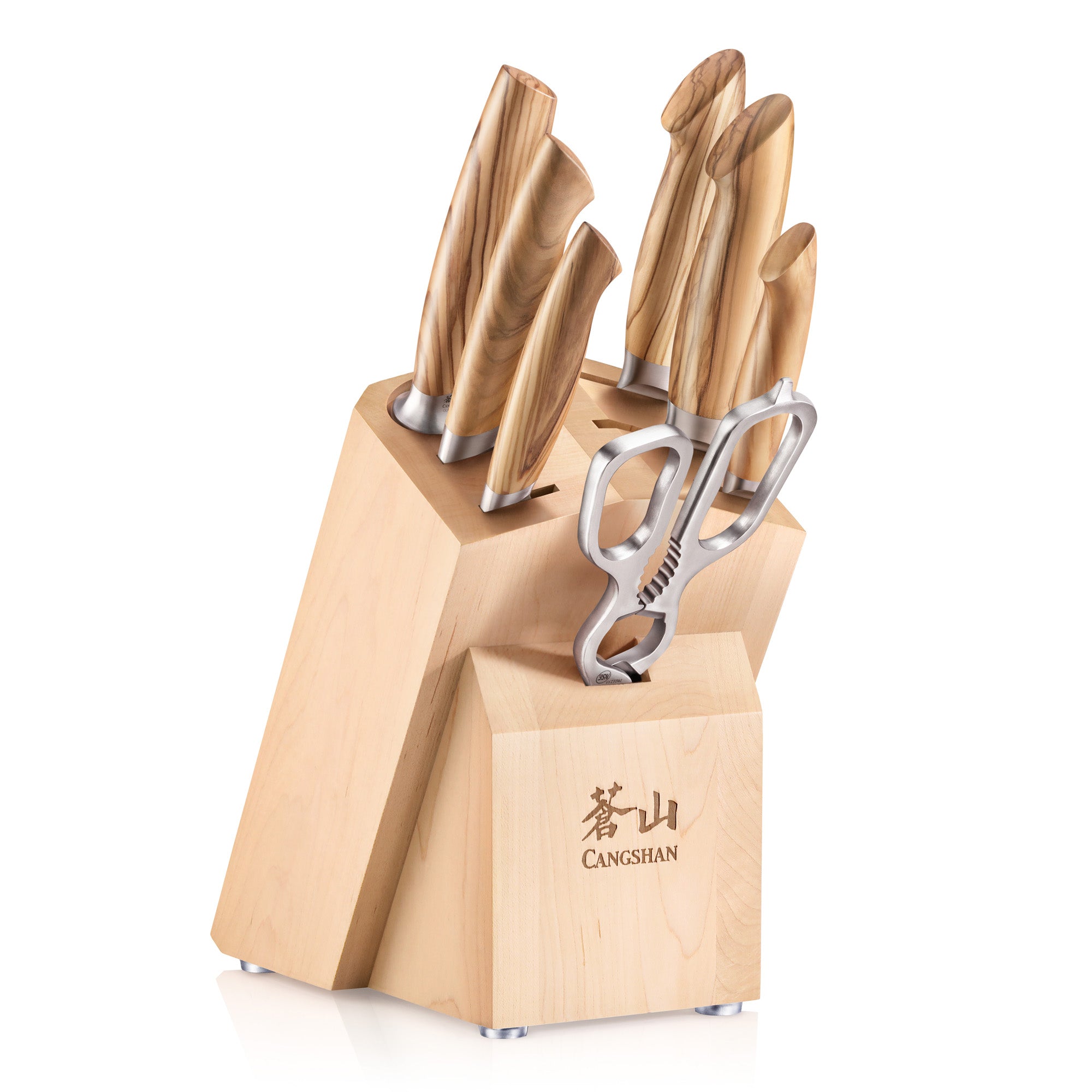 Cangshan OLIV Series 501684 Swedish 14C28N Steel Forged 8-Piece Knife Block  Set, Maple