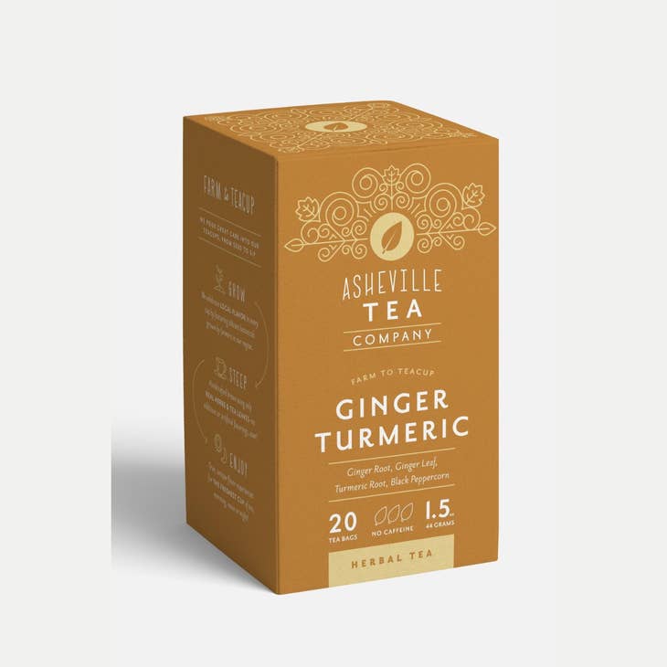 Asheville Tea Ginger Turmeric Tea Box, 20 tea bags