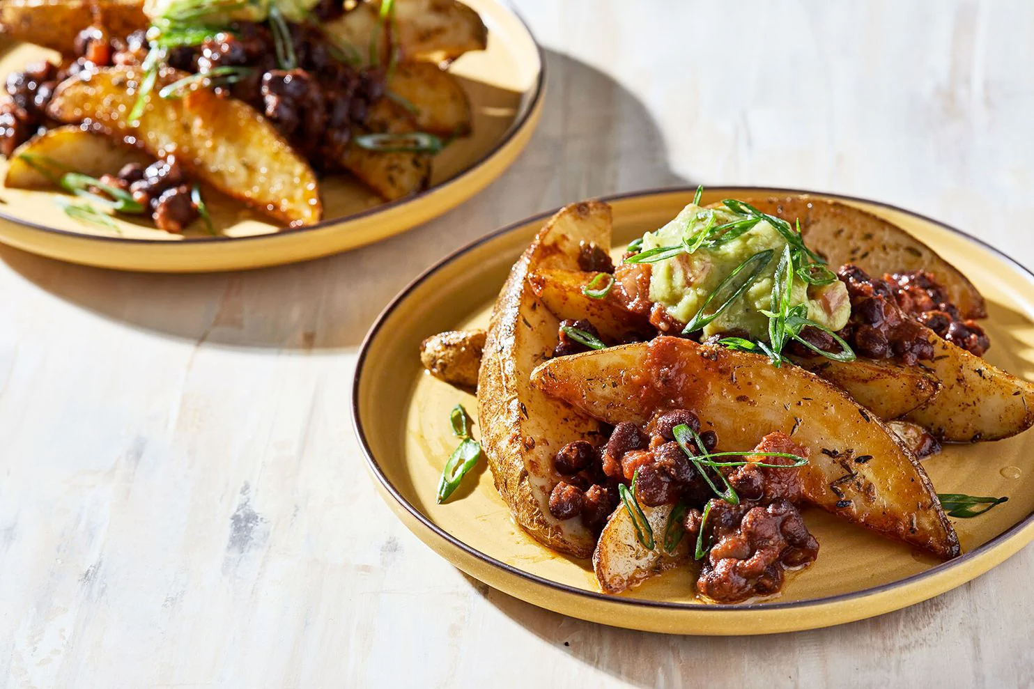 Roasted Potato Wedges With Black Bean Chili