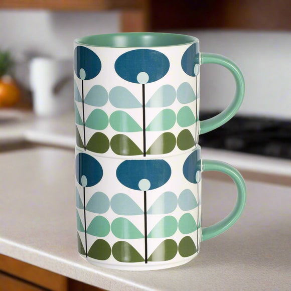 Mod Lounge Paper Co Mid Century Blue Mod Flower Matte Mug