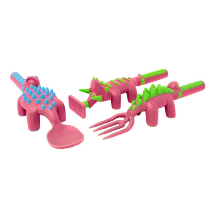 Constructive Eating Limited Edition Pink Dino Utensils, Set of 3