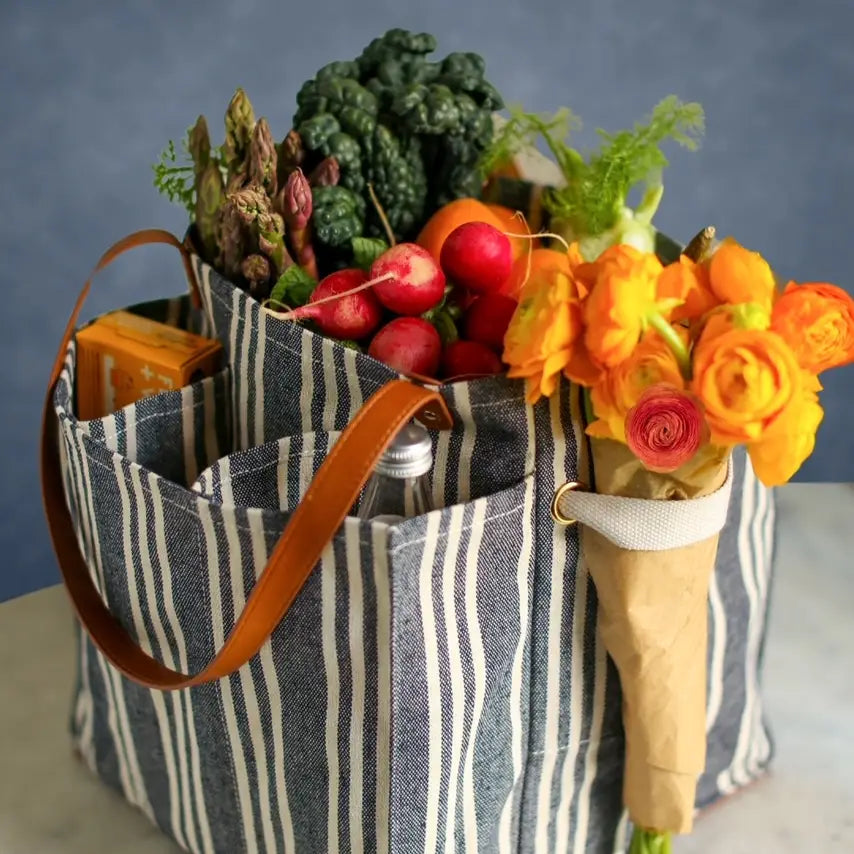 Capabunga Heavy Canvas Market Tote, Patterned with Brown Handles
