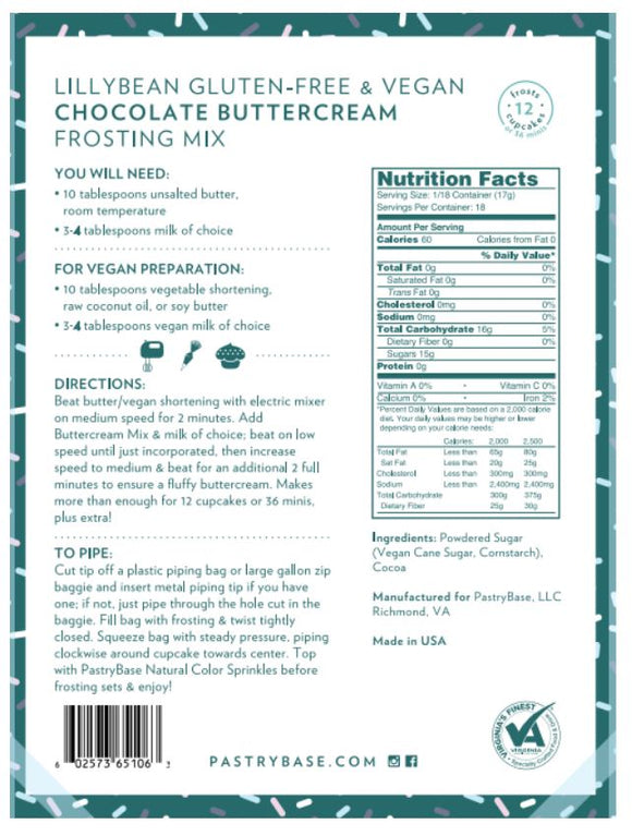 LillyBean Baking Vegan & Gluten-Free Chocolate Buttercream Frosting Mix