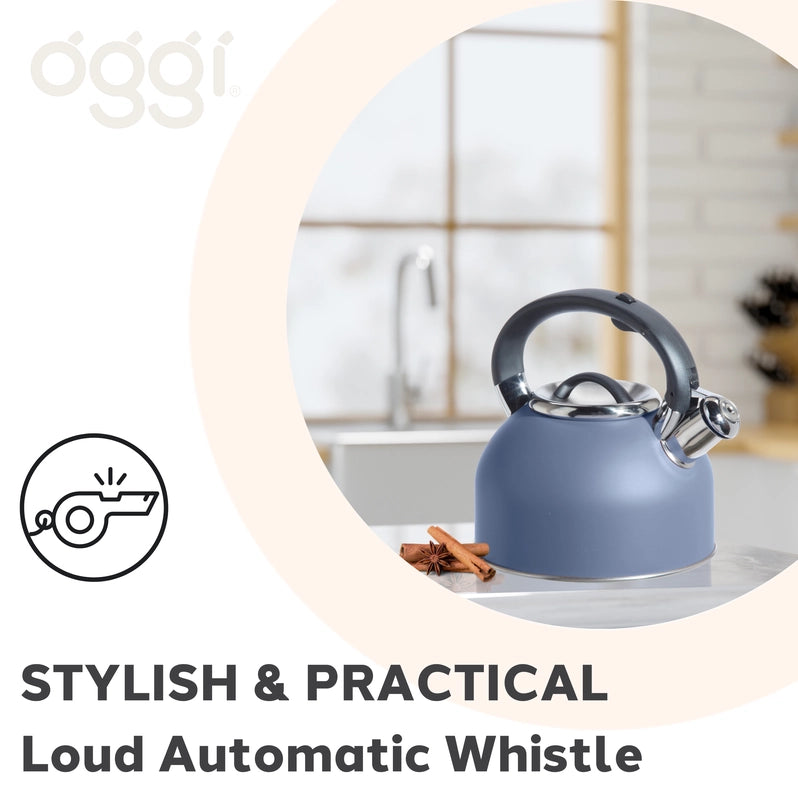 OGGI Stovetop Whistling Tea Kettle, Blue