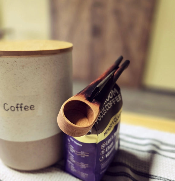 Two Ravens Handmade Wood Coffee Scoop & Bag Clip
