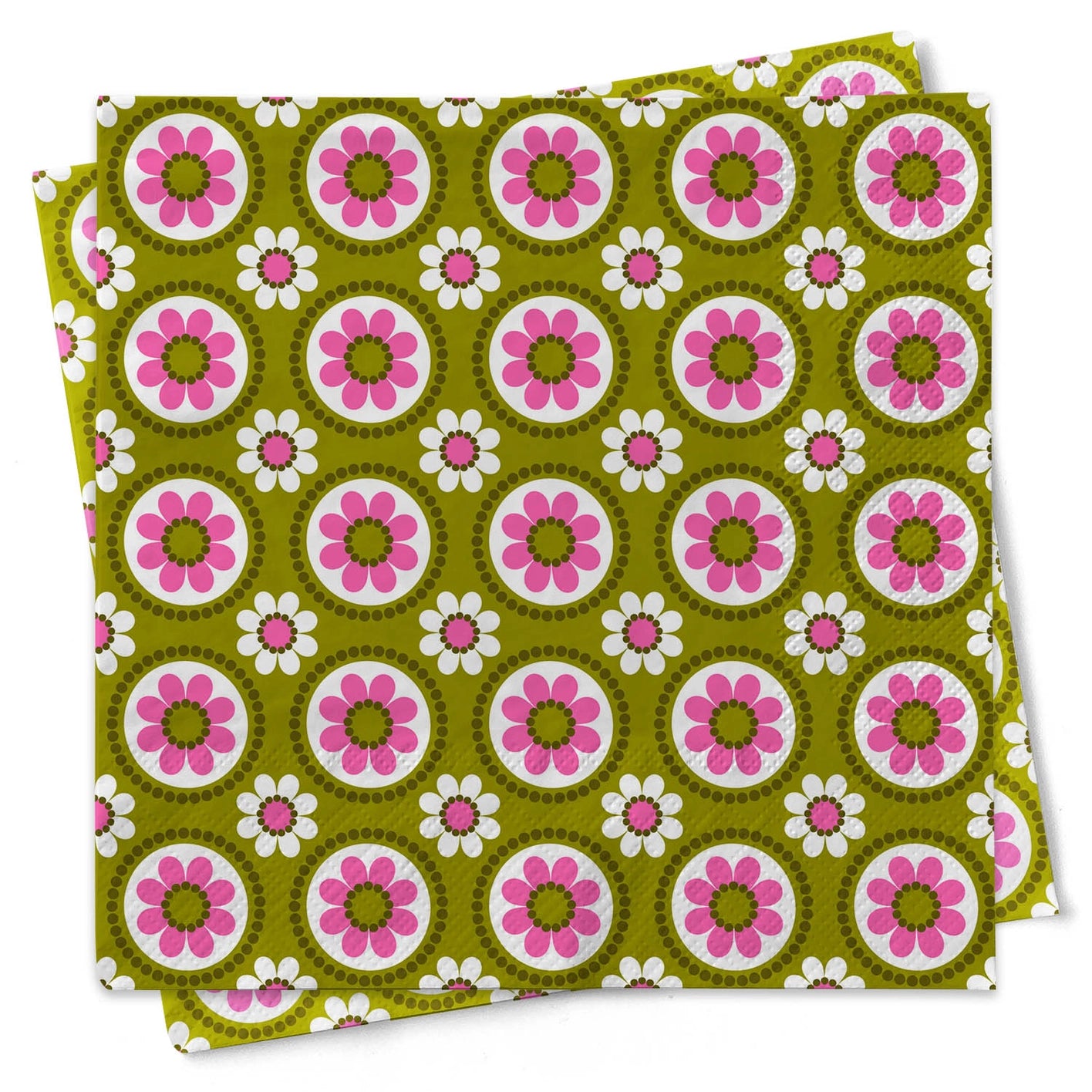 Mod Lounge Paper Co Cocktail Napkin Groovy Floral Pink and Green