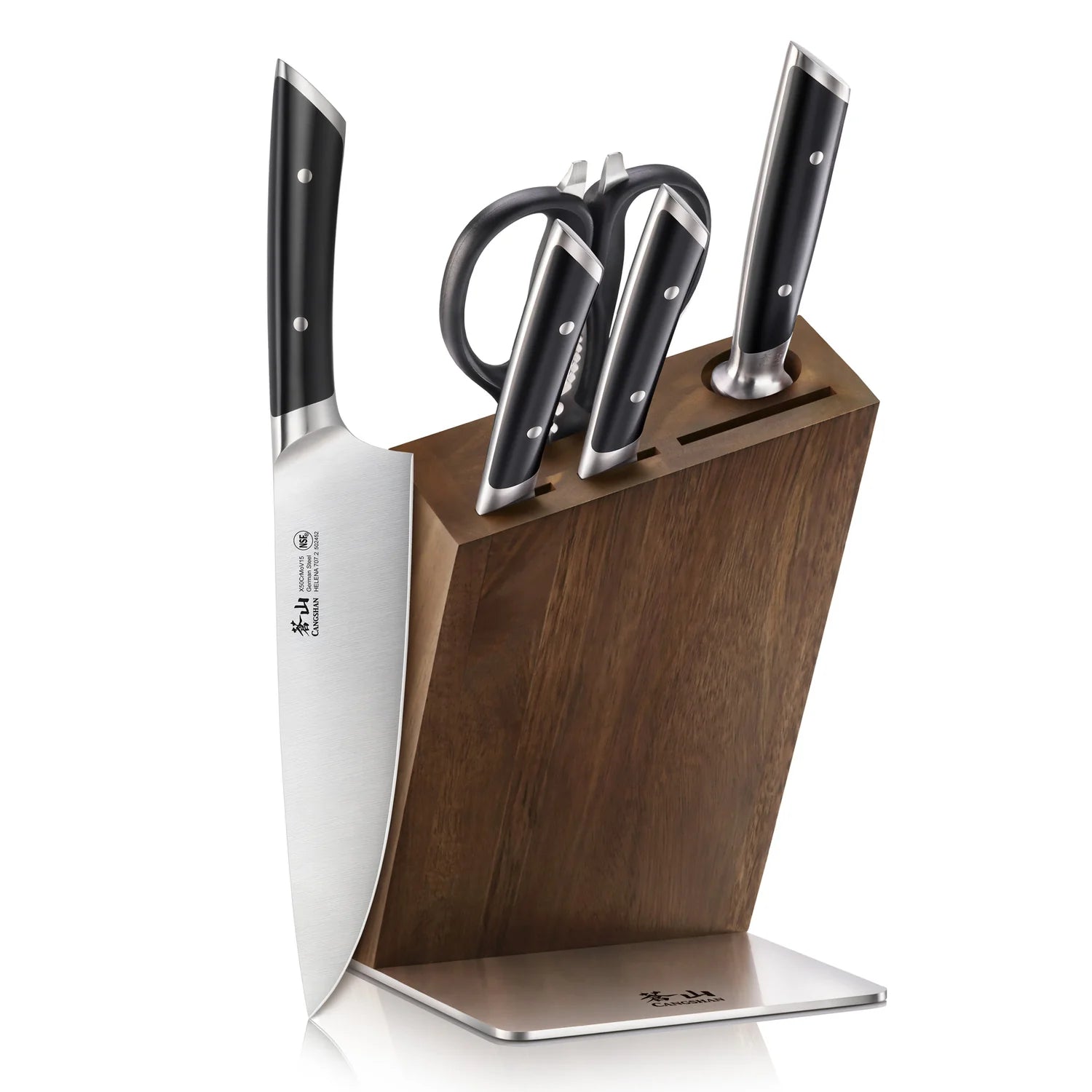 Cangshan HELENA 6pc Knife Block Set, Forged German Steel, HUA Acacia Block, Black
