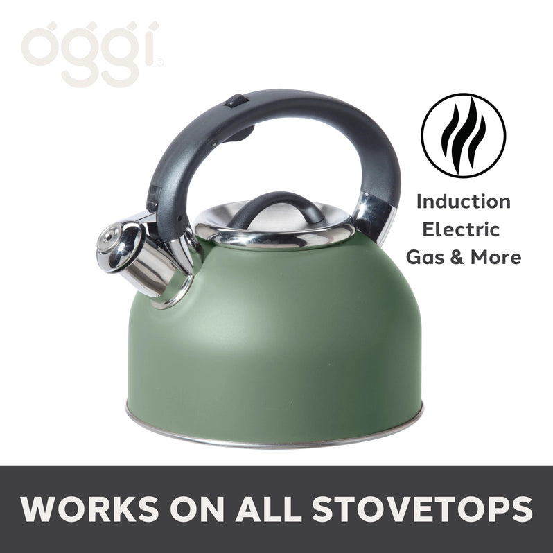 OGGI Stovetop Whistling Tea Kettle, Sage Green