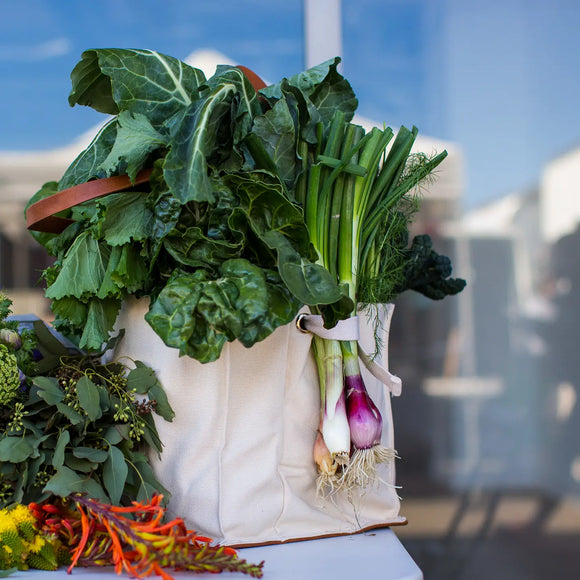 Capabunga Heavy Canvas Market Tote, Natural with Brown Handles