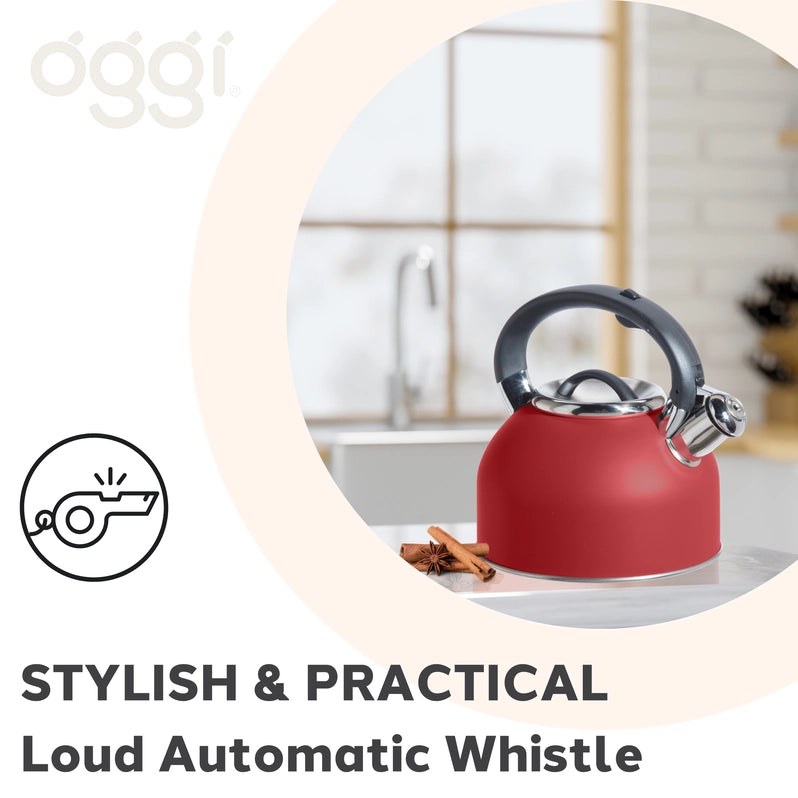 OGGI Stovetop Whistling Tea Kettle, Red