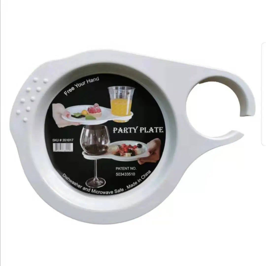 Appetizer Cocktail Plate with Wine Glass or Tumbler Holder