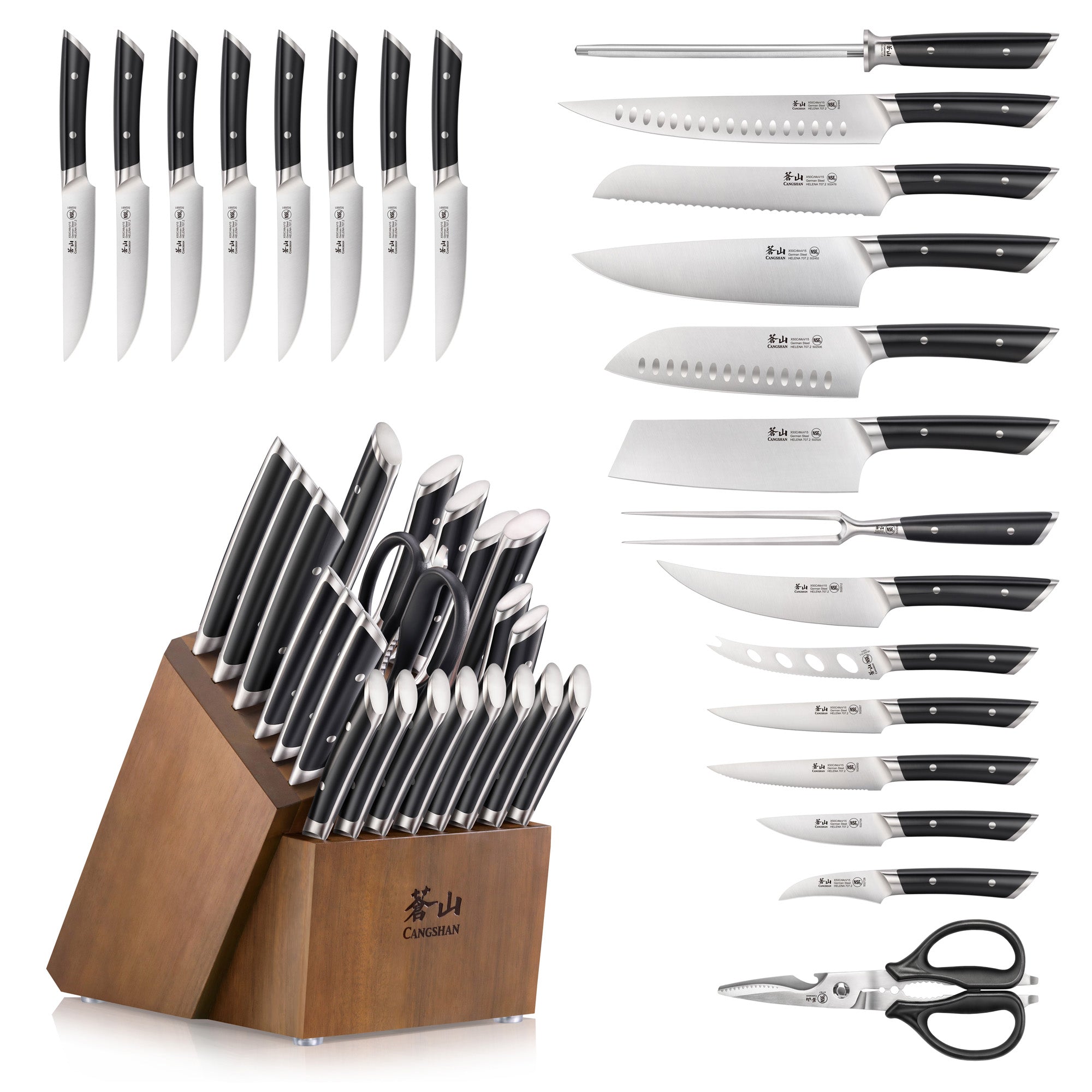 Cangshan HELENA Series German Steel 23-piece Knife Block Set, Black