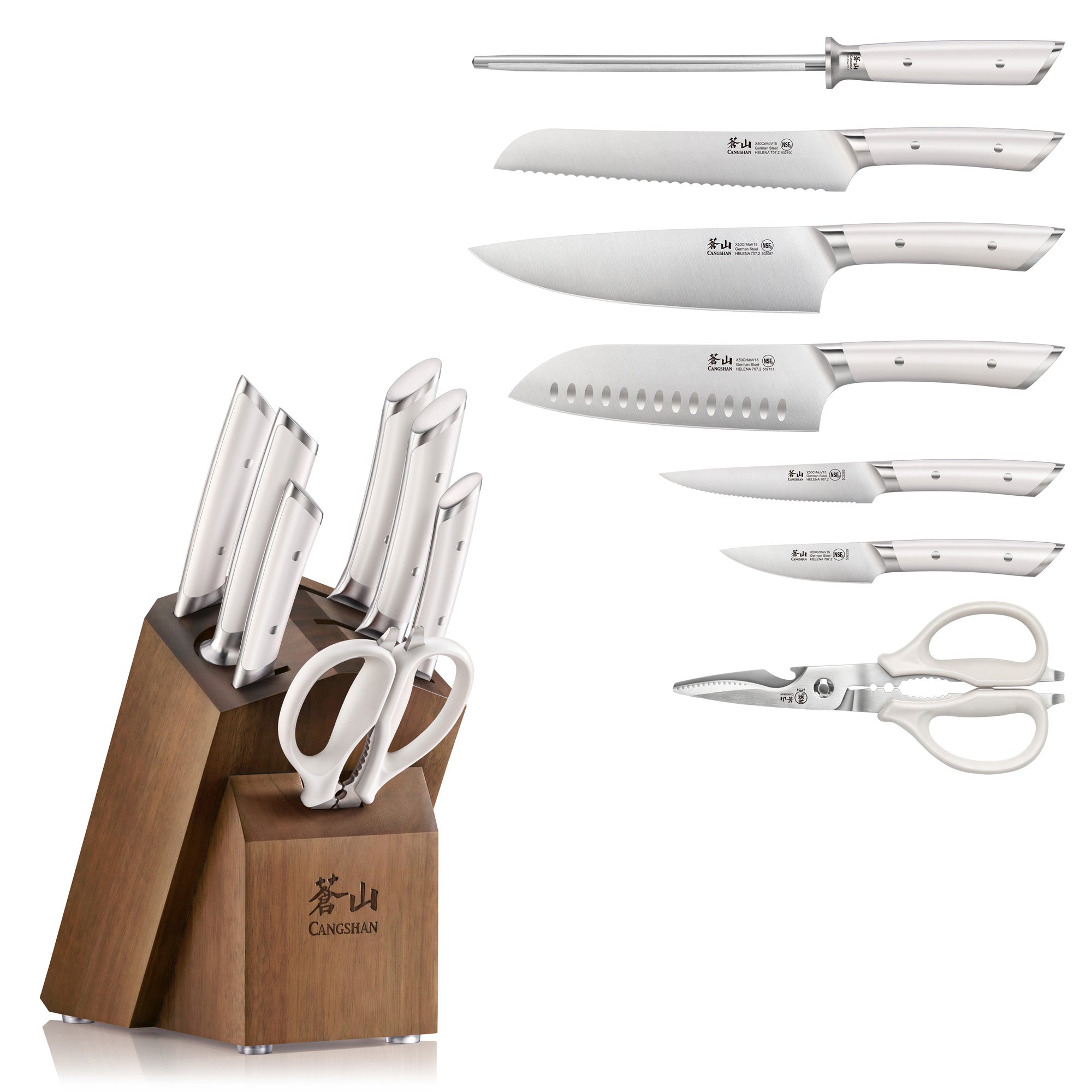 Cangshan HELENA Series German Steel 8-piece Knife Block Set, White