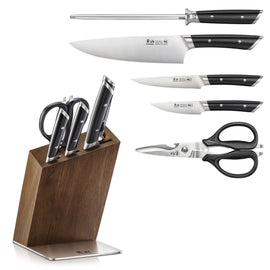 Cangshan HELENA 6pc Knife Block Set, Forged German Steel, HUA Acacia Block, Black