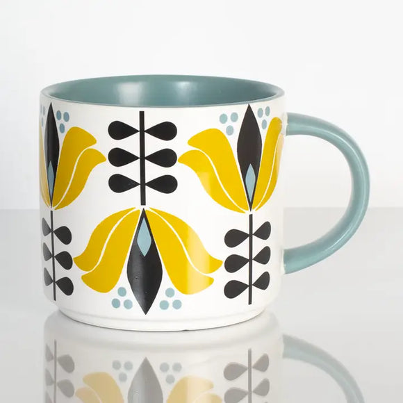 Mod Lounge Paper Co Mid Century Yellow Lotus Flower Matte Mug