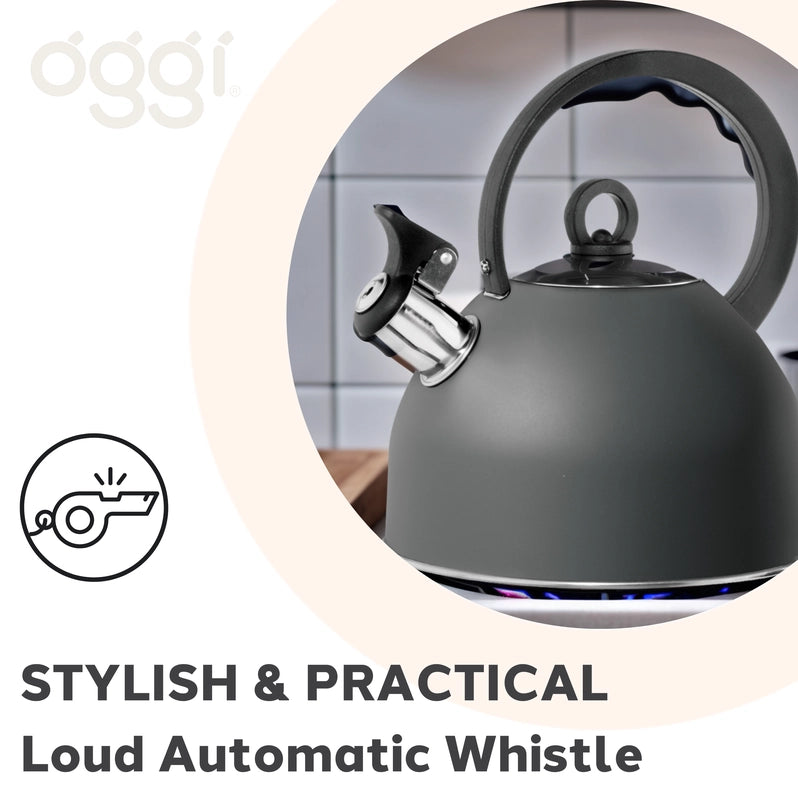 OGGI Stovetop Whistling Tea Kettle, Black