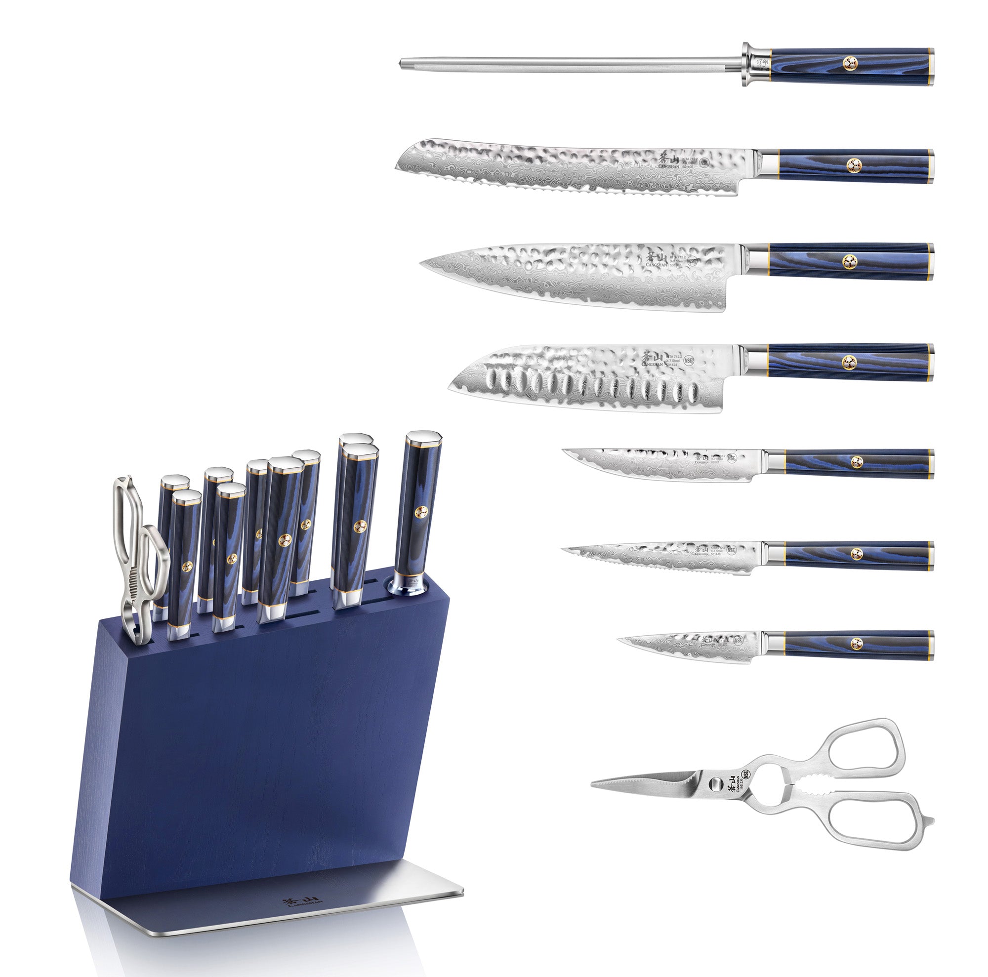 Cangshan KITA Damascus Steel 12-Piece Knife Block Set, Blue Block