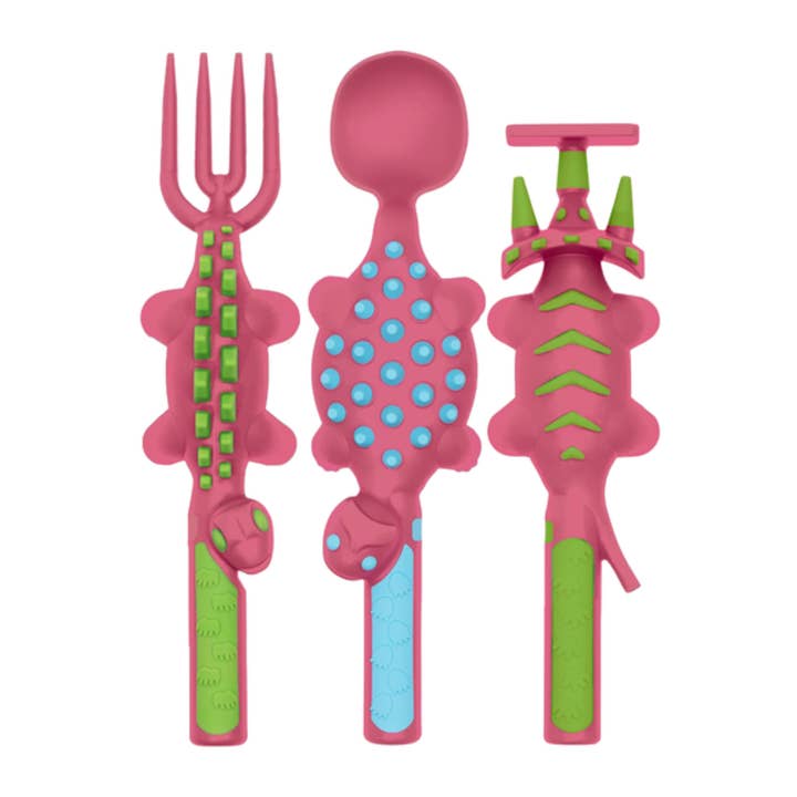 Constructive Eating Limited Edition Pink Dino Utensils, Set of 3