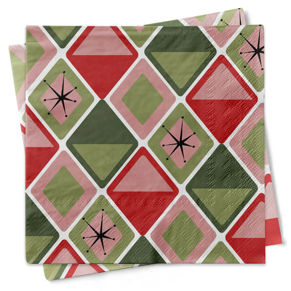 Mod Lounge Paper Co Cocktail Napkin Mid Century Modern Diamonds