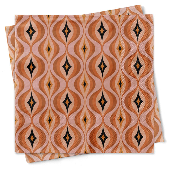 Mod Lounge Paper Co Cocktail Napkin Orange Diamond in Waves