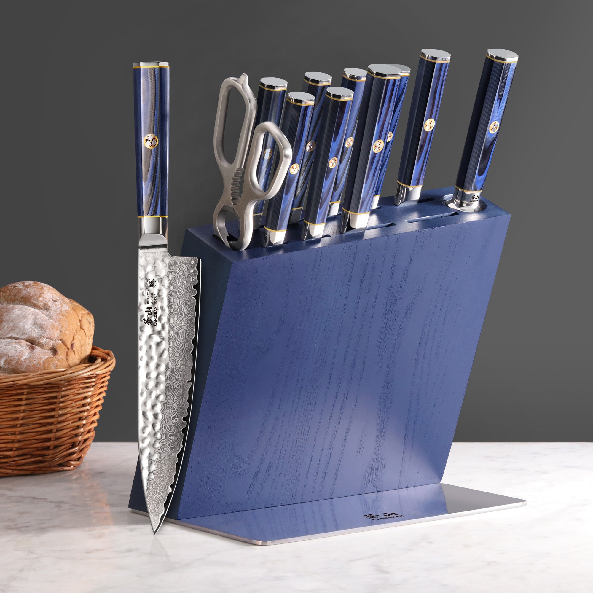 Cangshan KITA Damascus Steel 12-Piece Knife Block Set, Blue Block