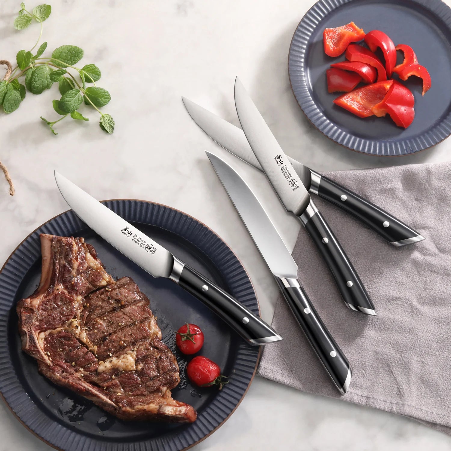 Cangshan HELENA Series 4-Piece Fine-Edge Steak Knife Set, Forged German Steel, Black
