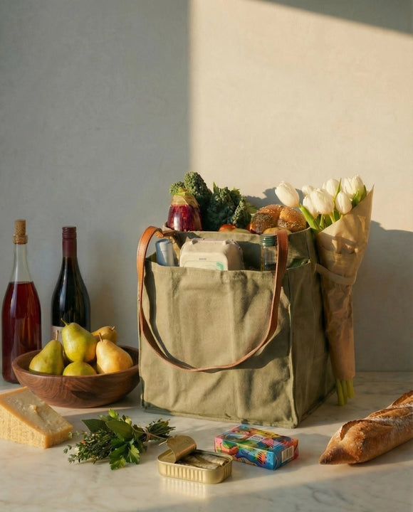 Capabunga Canvas Market Tote with Insert & Adjustable Handles, Caper Green