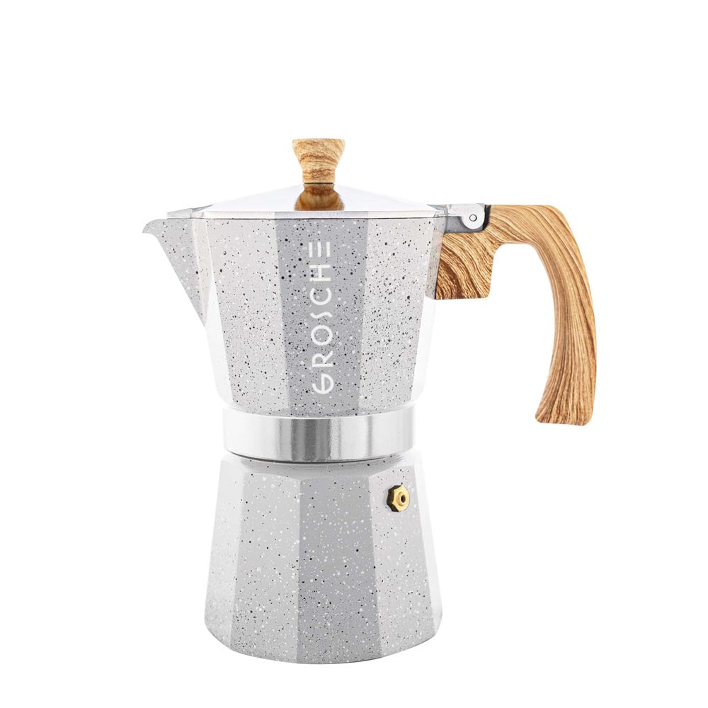 Grosche Milano Stone Stovetop Espresso Coffee Maker, Fossil Grey, Multiple Sizes