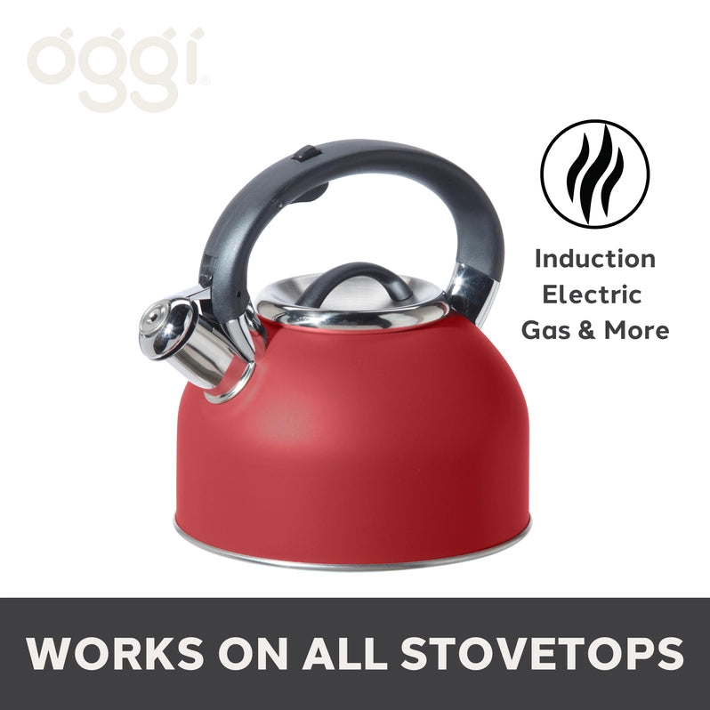 OGGI Stovetop Whistling Tea Kettle, Red