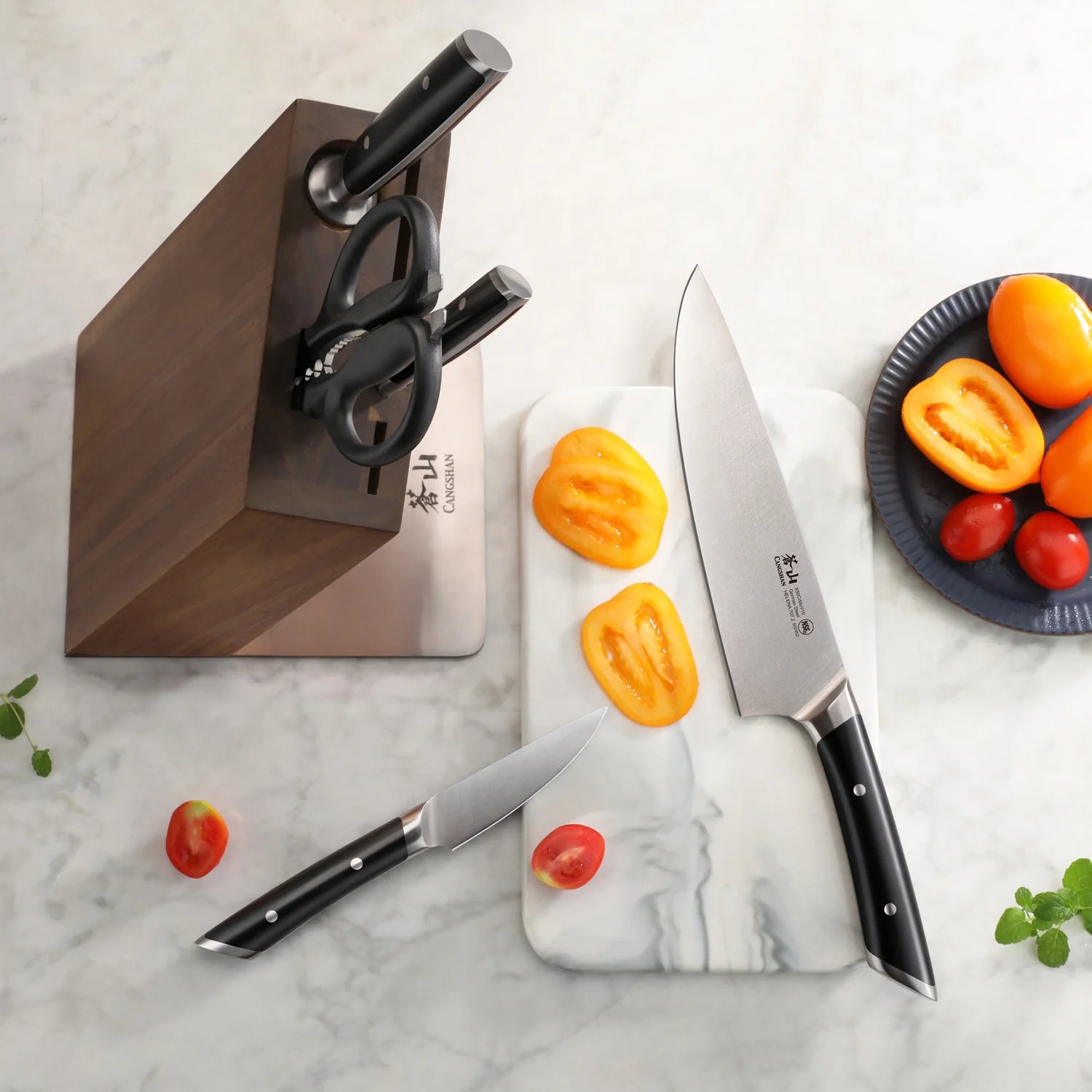 Cangshan HELENA 6pc Knife Block Set, Forged German Steel, HUA Acacia Block, Black