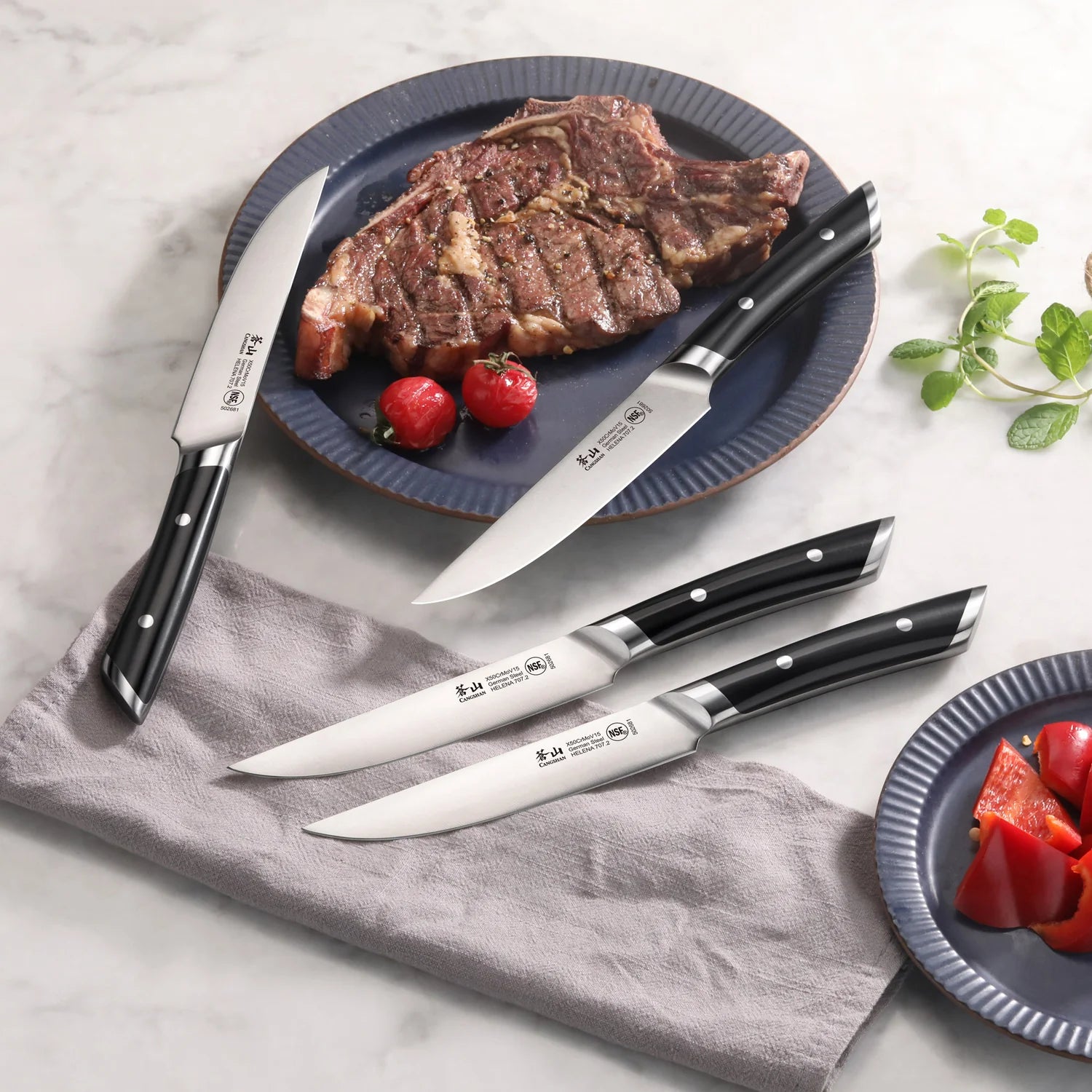 Cangshan HELENA Series 4-Piece Fine-Edge Steak Knife Set, Forged German Steel, Black
