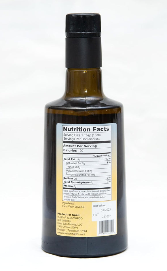 Casa Juan Marcos Picual Spanish Cold Pressed Extra Virgin Olive Oil, 500 ml