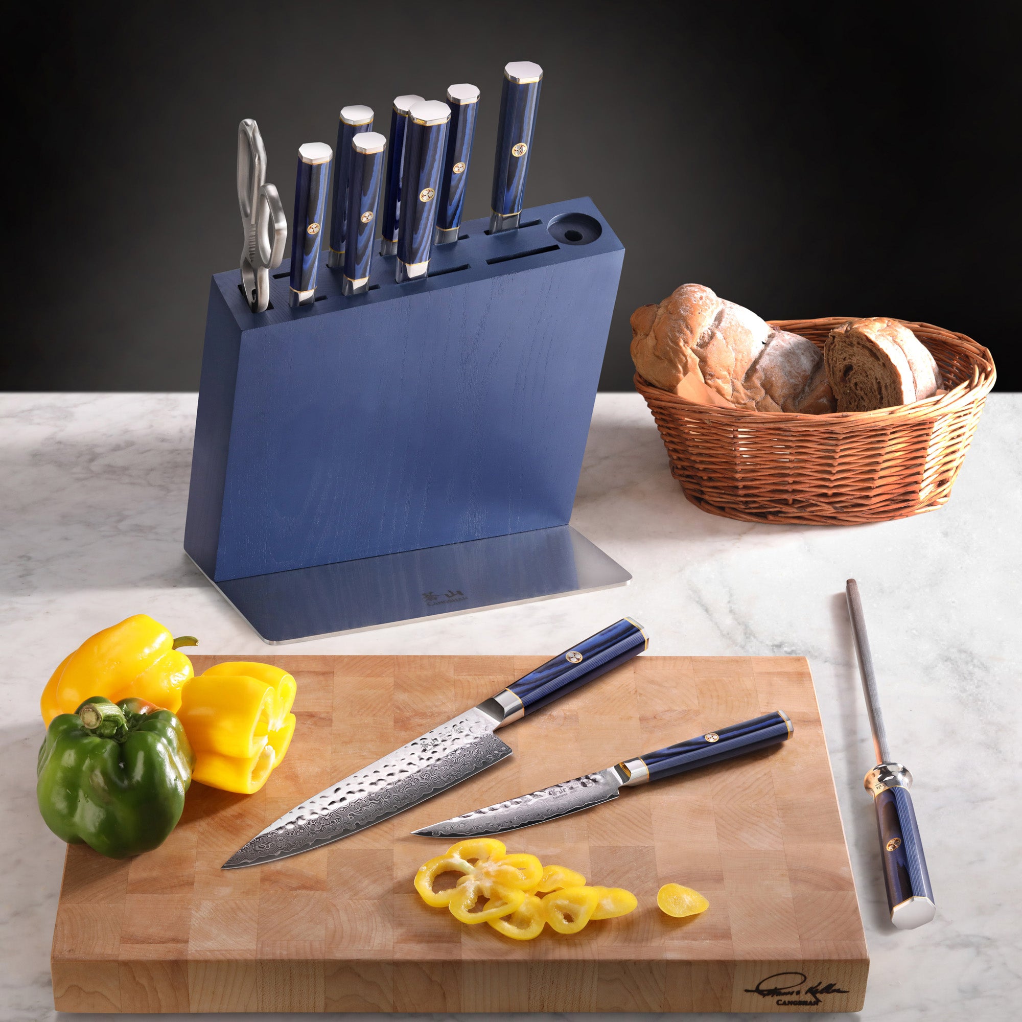 Cangshan KITA Damascus Steel 12-Piece Knife Block Set, Blue Block