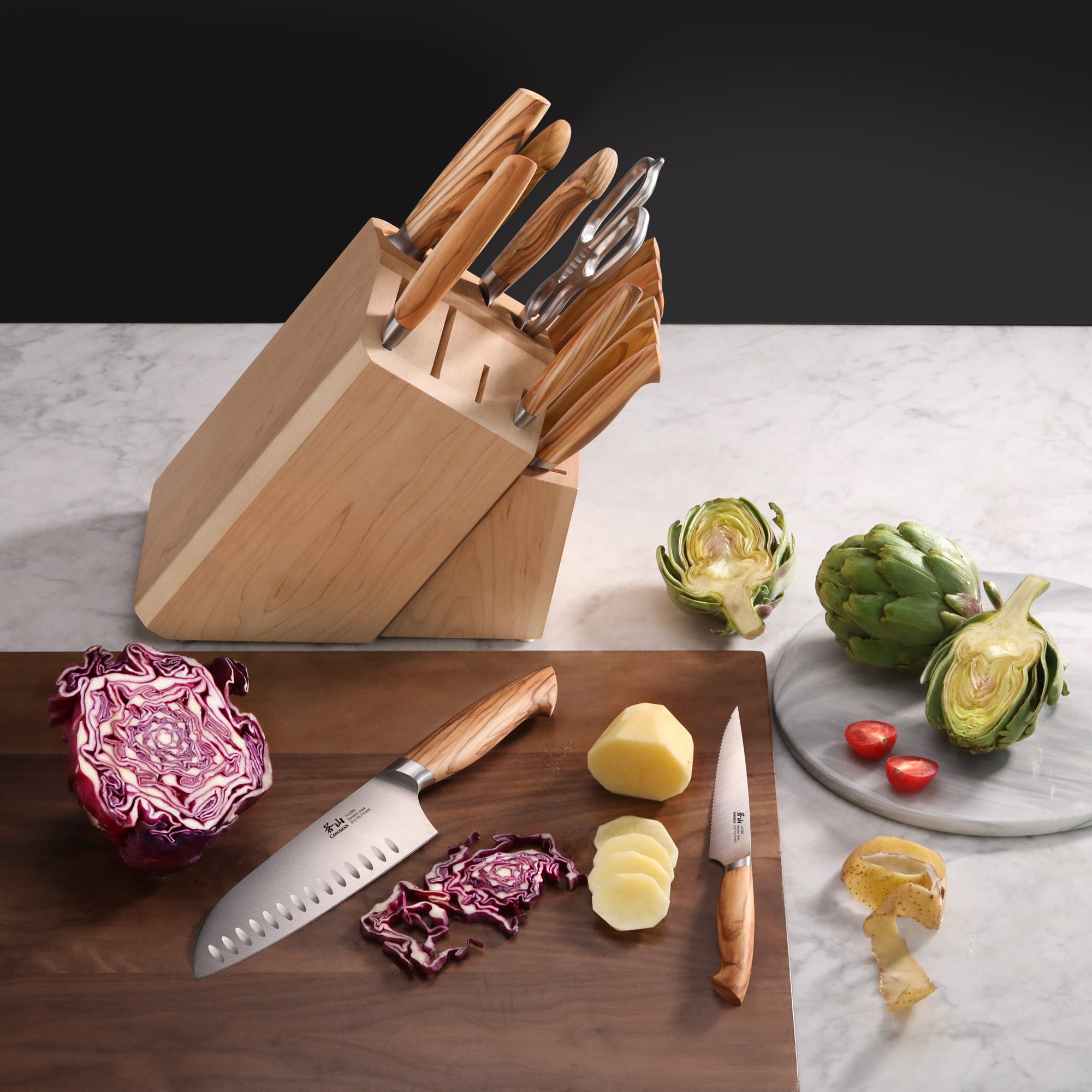 Cangshan OLIV 15-piece Knife Block Set, Maple Block