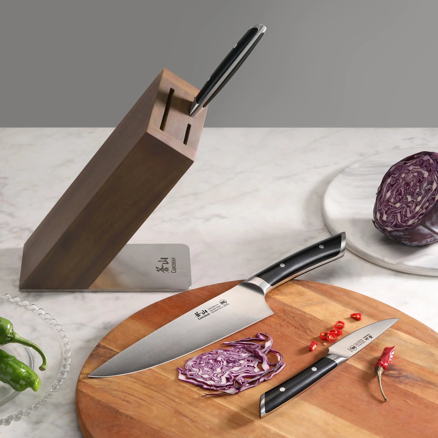 Cangshan HELENA 6pc Knife Block Set, Forged German Steel, HUA Acacia Block, Black