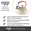 OGGI Stovetop Whistling Kettle w/ Wood Handle, Steel, Gray-2