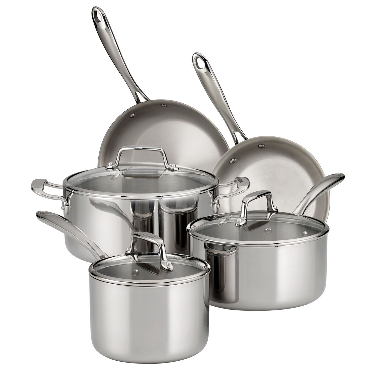 Tramontina Tri-Ply Clad 8 Pc Stainless Steel Cookware Set w/ Glass Lids