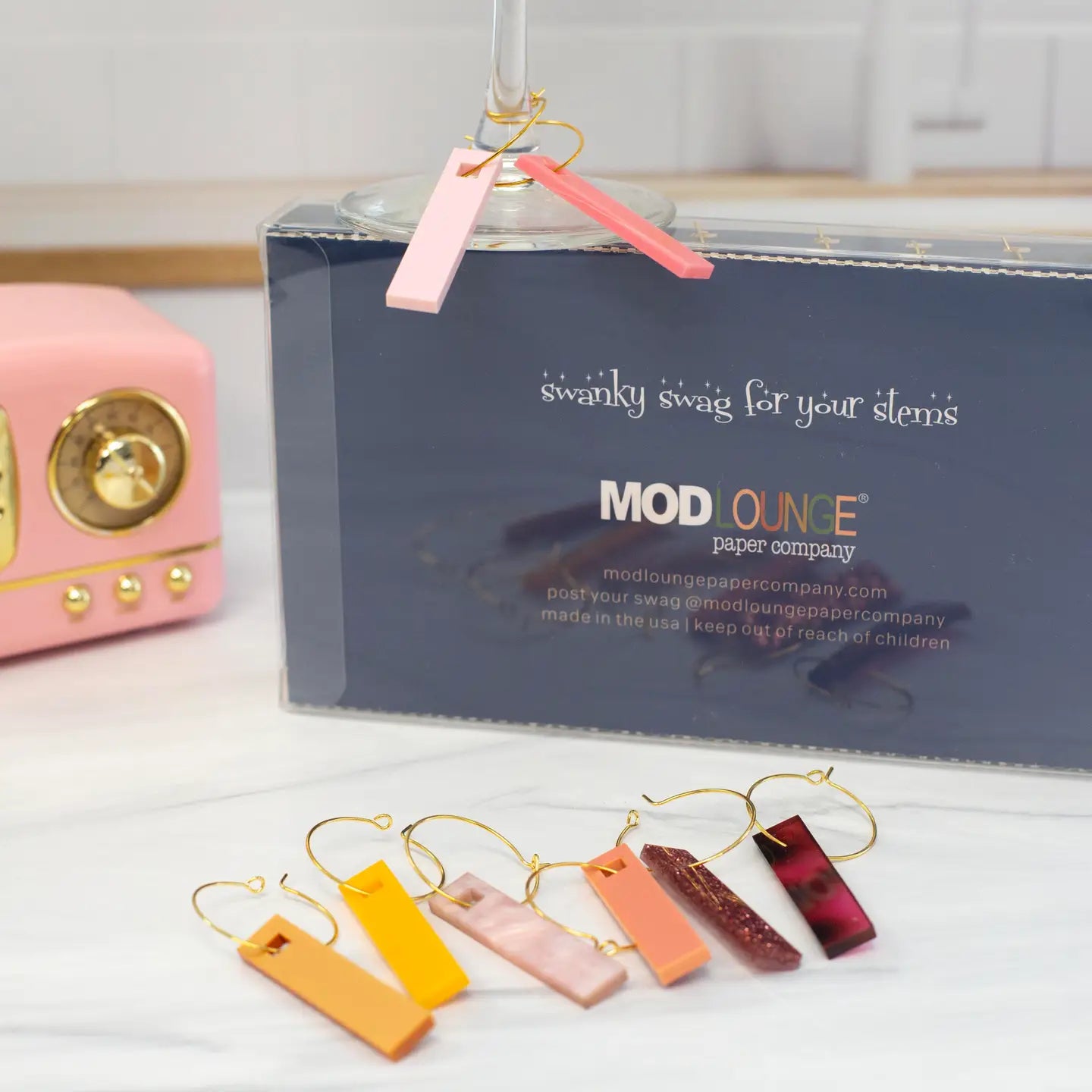 Mod Lounge Paper Co Wine Charms, Shades of Pink