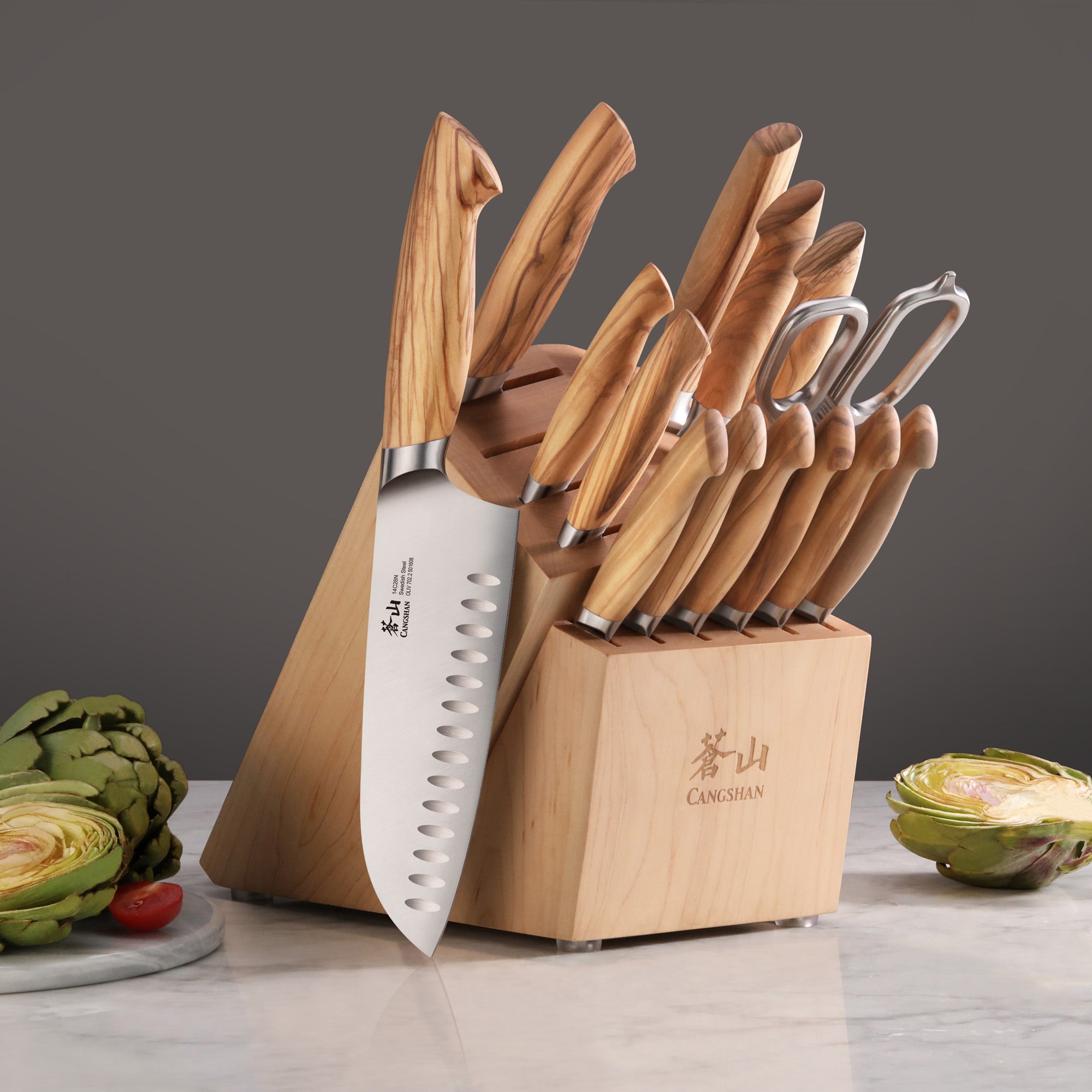 Cangshan OLIV 15-piece Knife Block Set, Maple Block