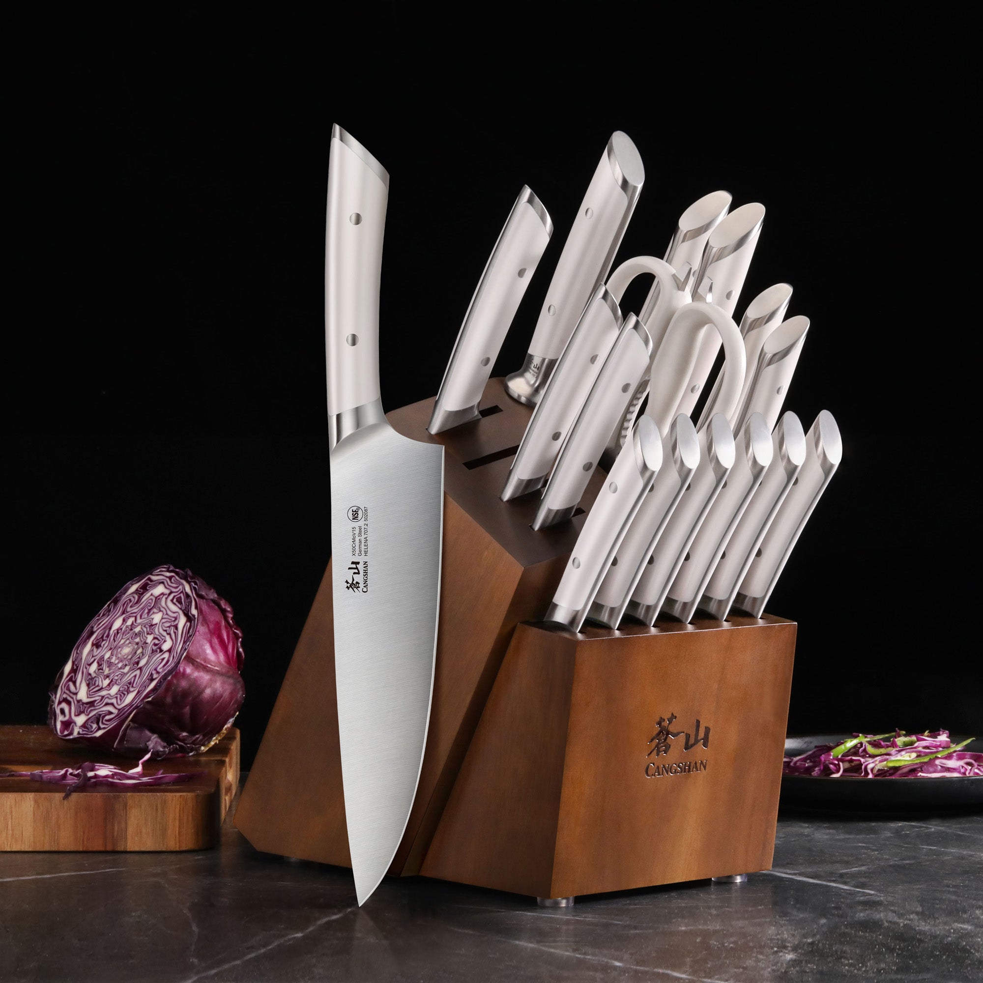 Cangshan HELENA Series German Steel 17-piece Knife Block Set, White