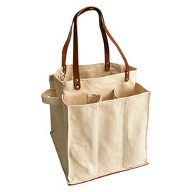 Capabunga Heavy Canvas Market Tote, Natural with Brown Handles