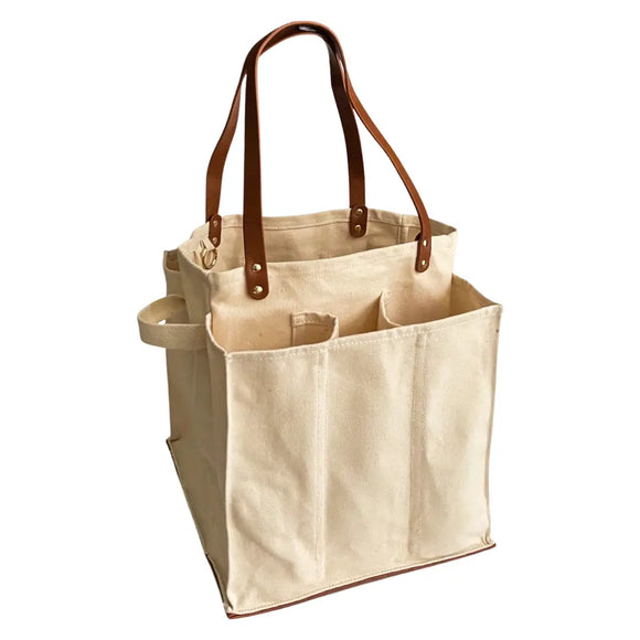 Capabunga Heavy Canvas Market Tote, Natural with Brown Handles