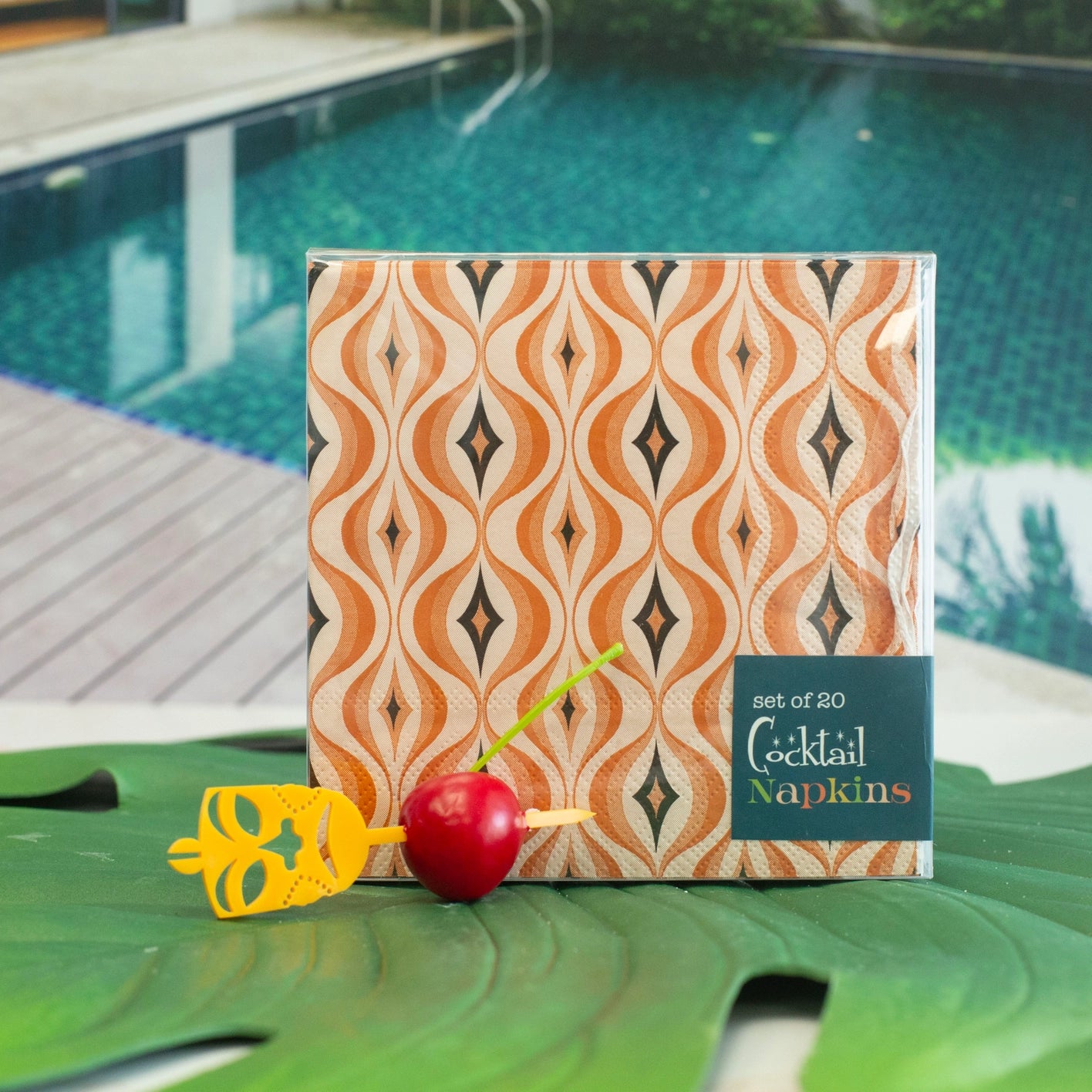 Mod Lounge Paper Co Cocktail Napkin Orange Diamond in Waves