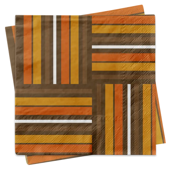 Mod Lounge Paper Co Cocktail Napkin Orange and Brown Retro Squares