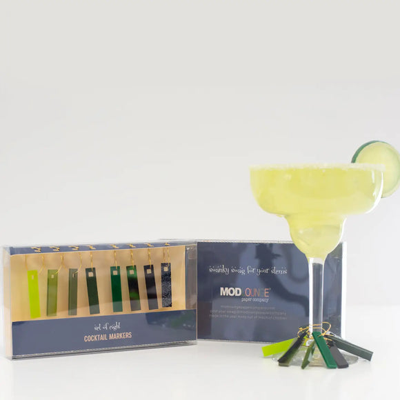 Mod Lounge Paper Co Wine Charms, Shades of Green