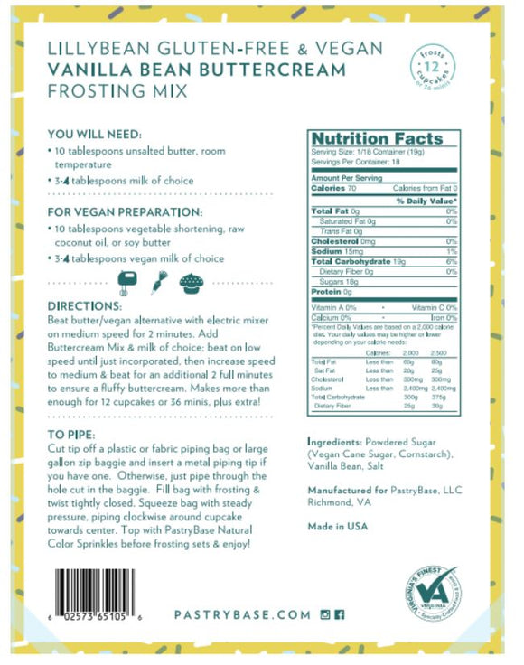 LillyBean Baking Vegan & Gluten-Free Vanilla Bean Buttercream Frosting Mix