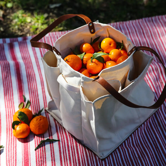 Capabunga Heavy Canvas Market Tote, Natural with Brown Handles