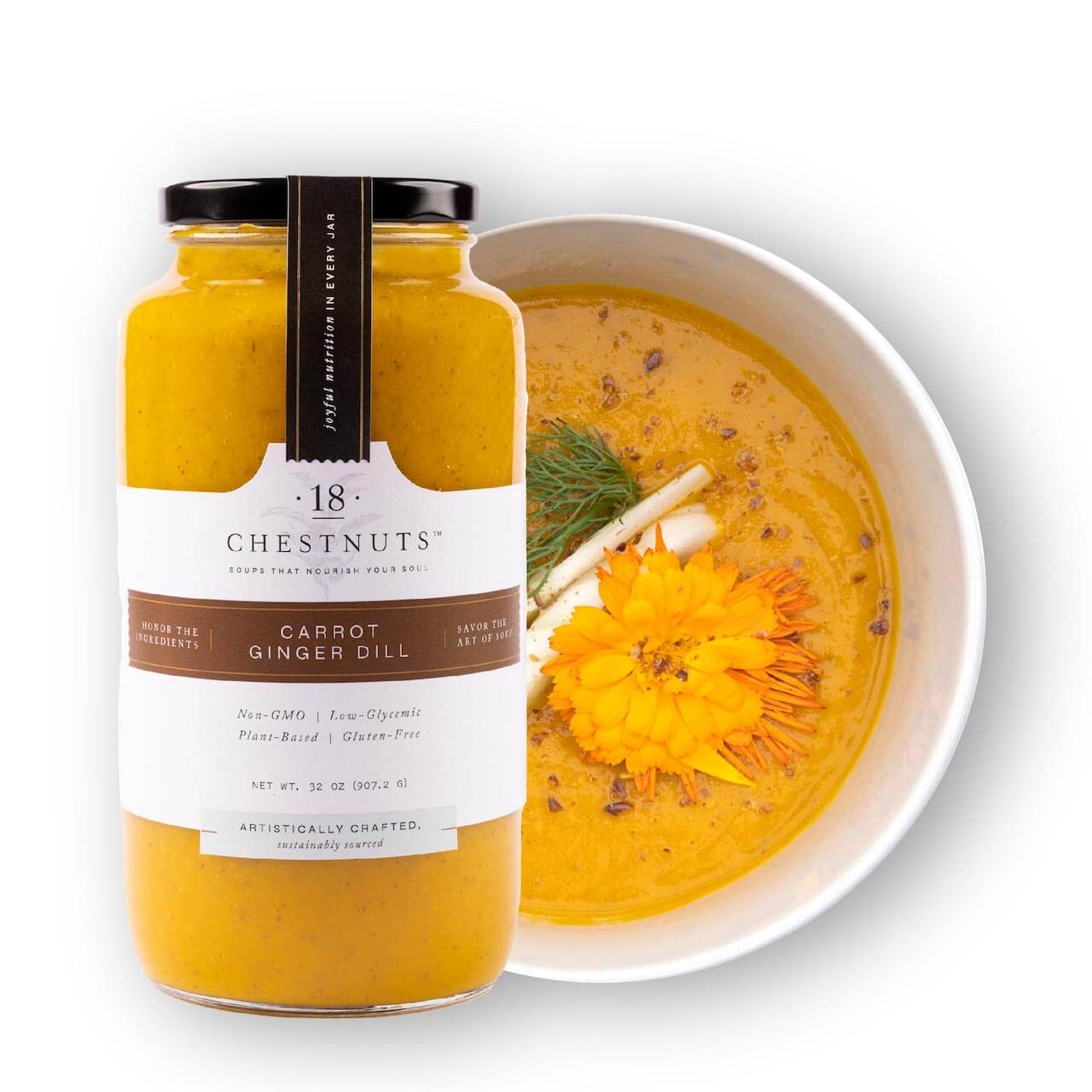 18 Chestnuts Soup - Carrot Ginger Dill, 32 oz