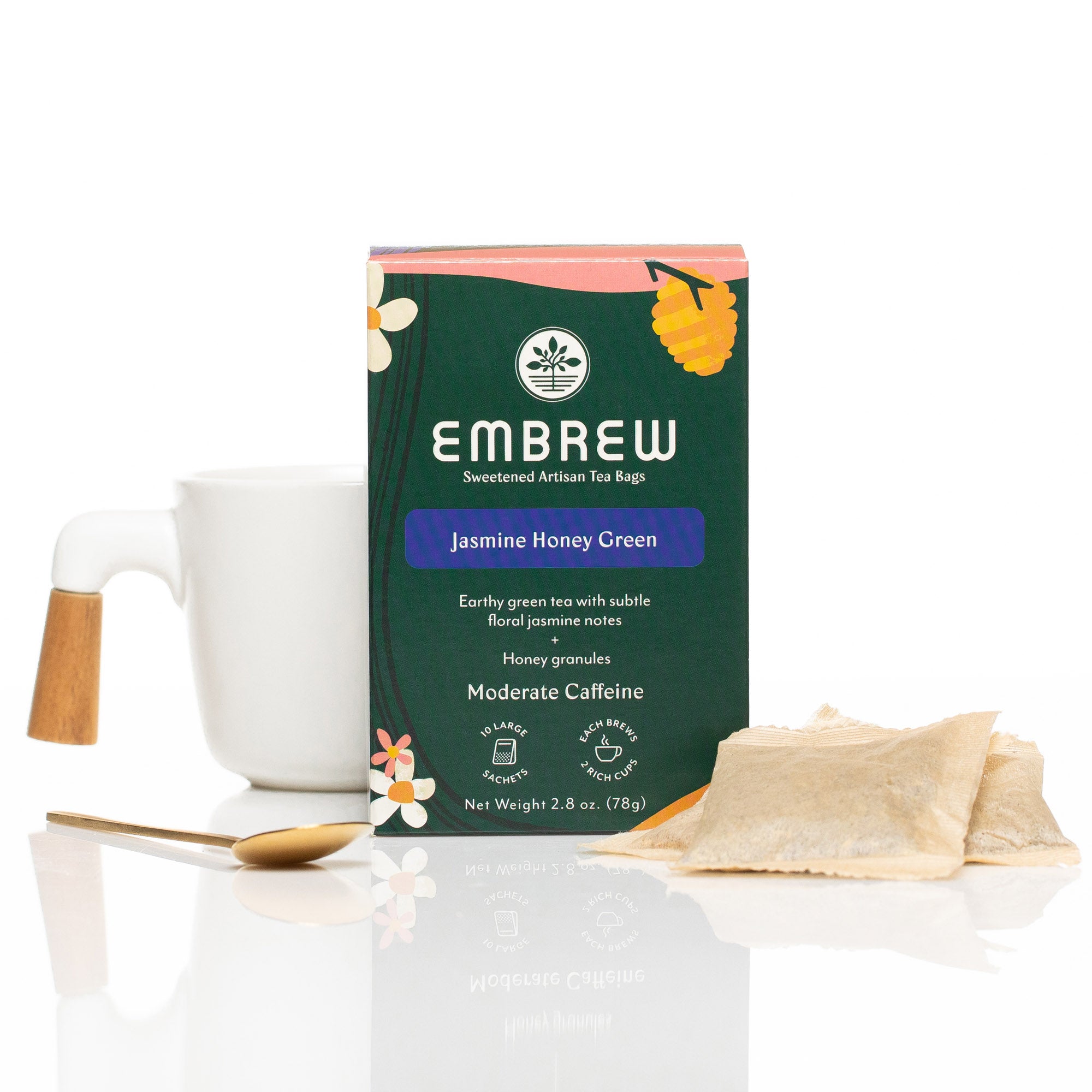 Embrew Tea Jasmine Honey Green Sweetened Tea Bags